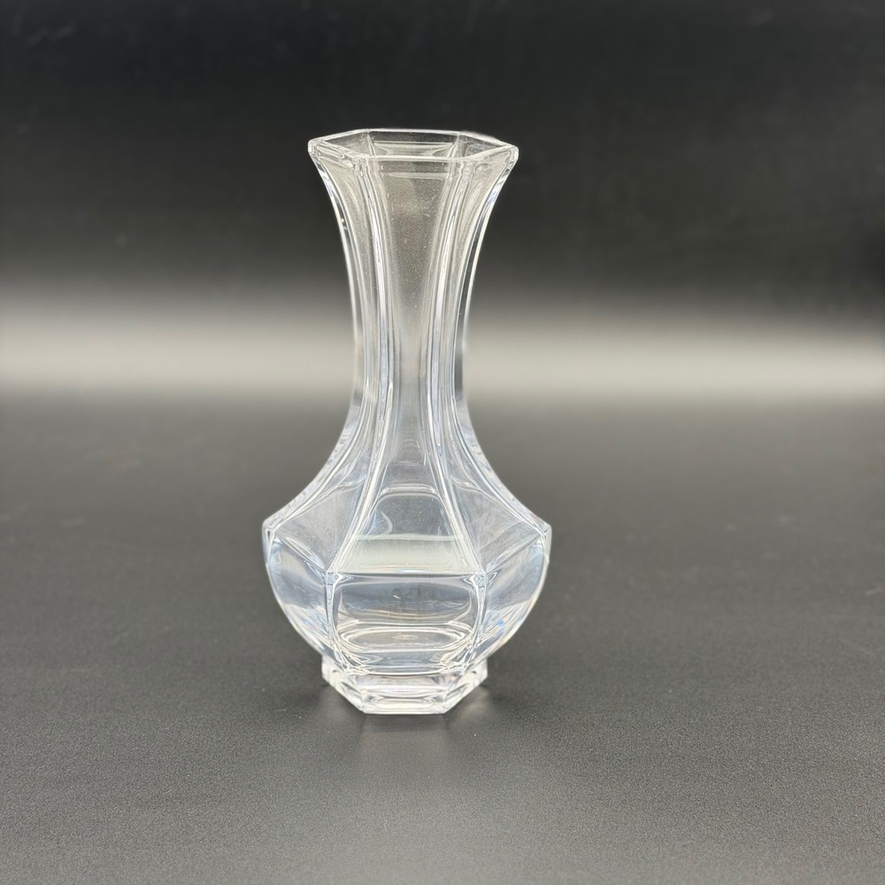 Vintage Cristal d'Arques France Clear‎ Lead Crystal Hexagon Faceted Bud Vase 9"